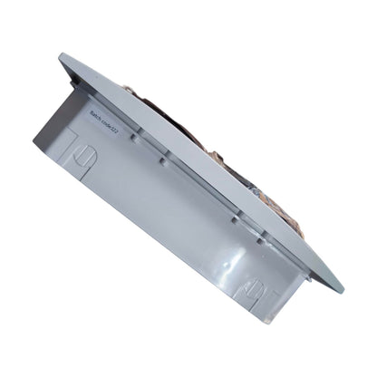 A silver recessed LED light fixture cover with a slanted top, shown at an angle on a plain white background.