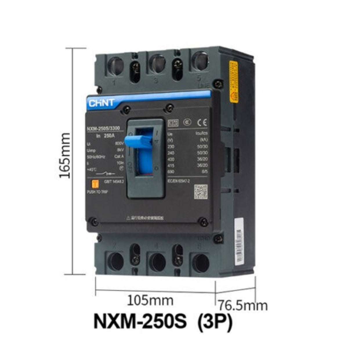 Chint 250A 3 Pole Industrial Circuit Breaker 3 Phase 250AF 50KAIC 220V 36kA 415V MCCB NXM-250S/3300/250A
