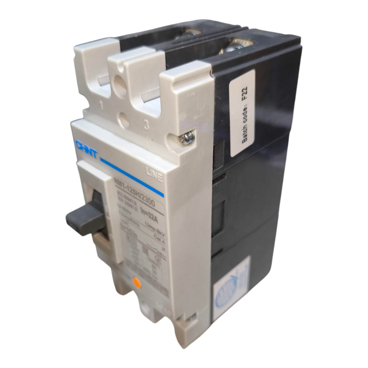 A DHT brand modular electrical circuit breaker, model MCB-LOTH-300, featuring a black main body, white plastic terminal housings, and a black switch handle, shown on a plain white background.