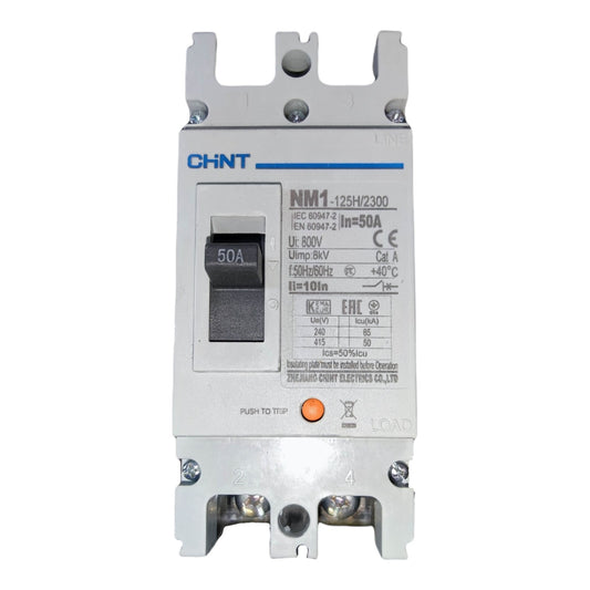 Chint 50A 2 Pole  Industrial Circuit Breaker Single Phase 220V 125AF 50 KAIC 400VAC Circuit Breakers NM1-125H/2300/50A