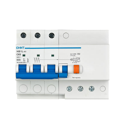 Chint 63A 3P+N 30mA 6KAIC 400V Residual Current Circuit Breaker with Overcurrent Protection RCBO NB1L-63-63A3P+N