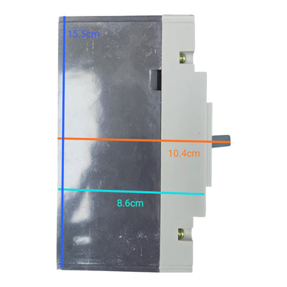 A gray and white electrical component with dimension markings showing 15.5cm, 10.4cm, and 8.6cm on a white background.