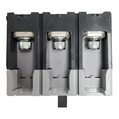 A three-phase electrical contactor or relay component with black and gray plastic housings and silver metal screw terminals, shown against a plain white background.