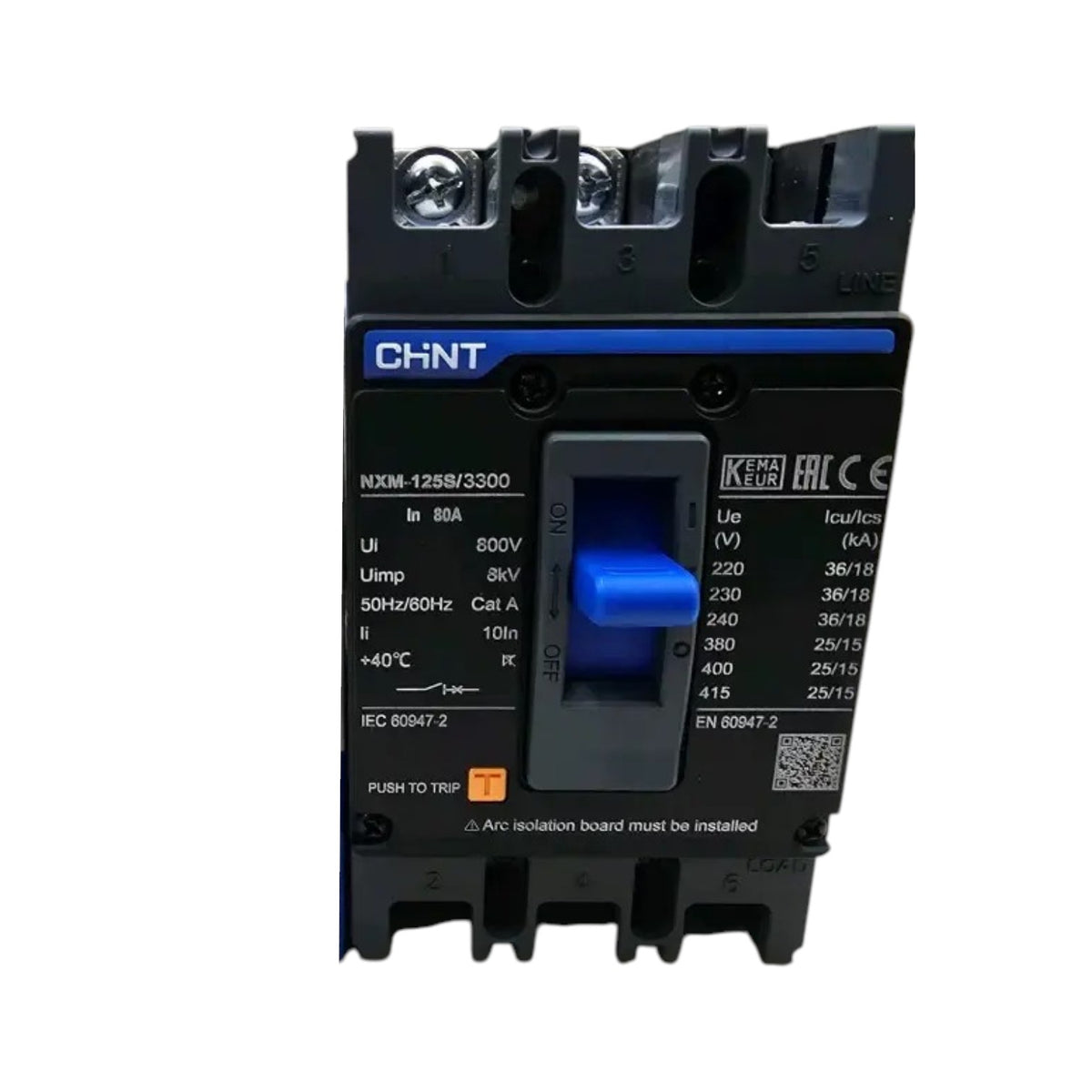A black CHINT NXXM-125S/3500 electrical contactor with a blue switch handle and blue brand accent, shown on a plain white background.