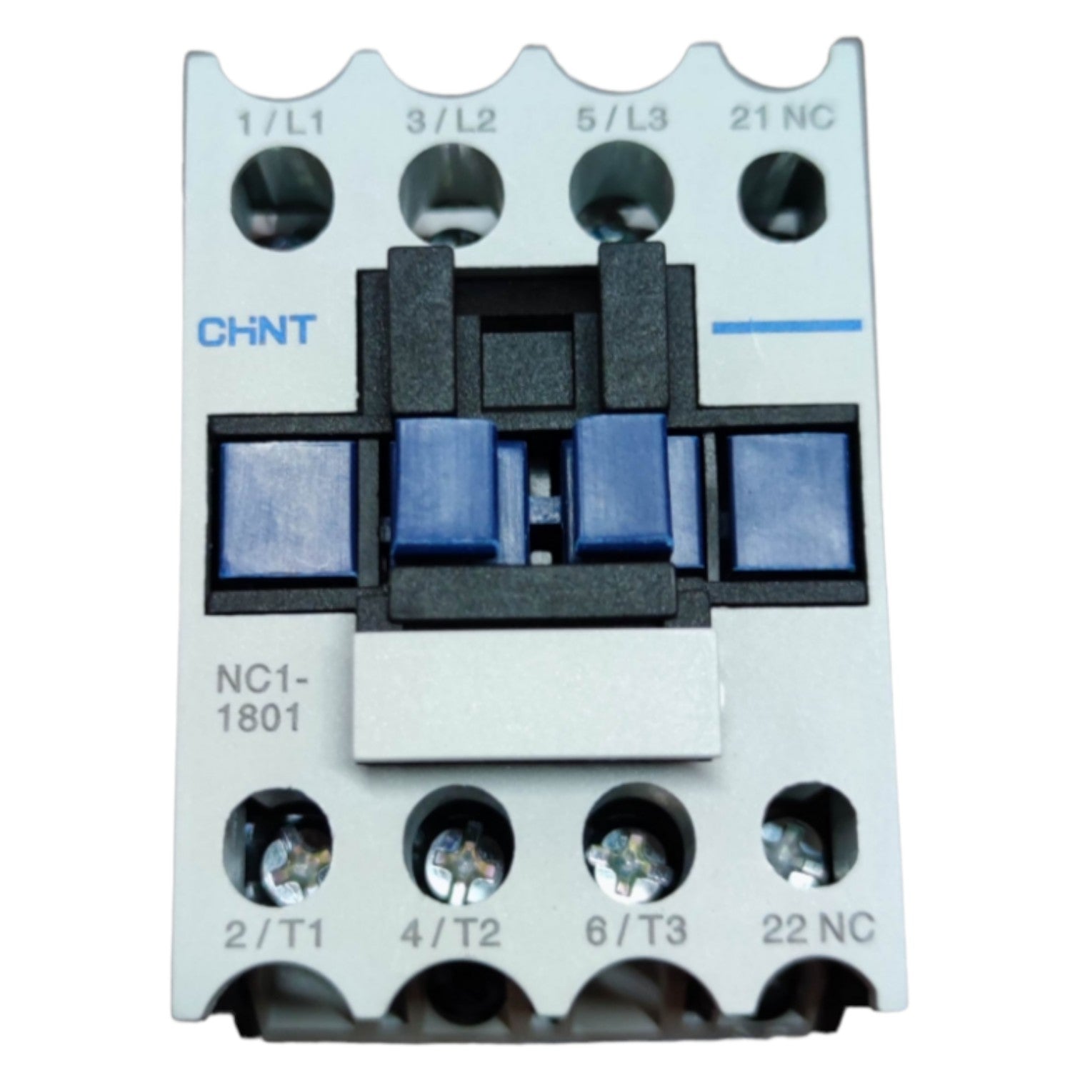 Electrical contactor with labeled terminals on a white background