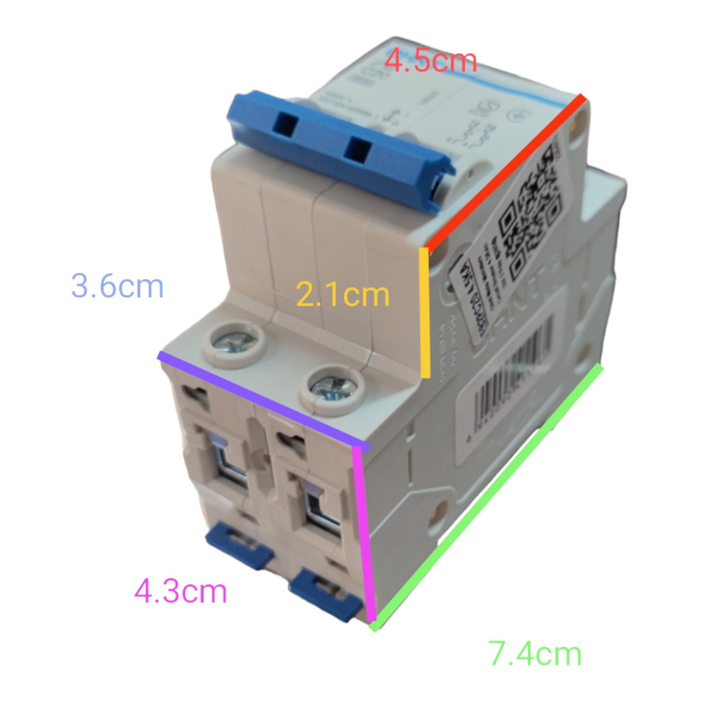 Electrical switch with dimensions labeled on a white background