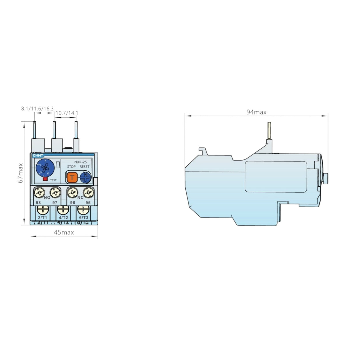 Chint Thermal Overload Relay 0.1-0.16A to 17-25A for Magnetic Contactor NXC-09 NXC-12 NXC-22 NXC-25 NXR-25 I Electx Electrical Supply