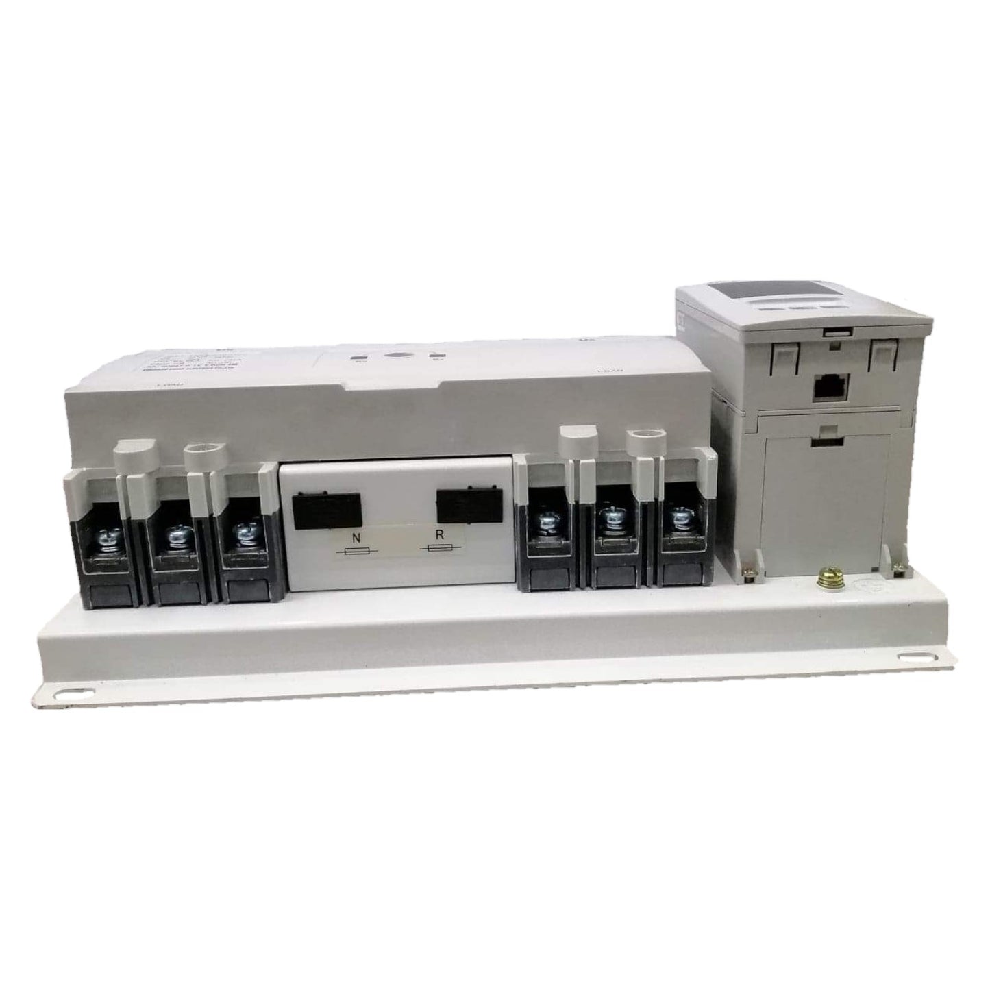Electrical panel with multiple components on a white background