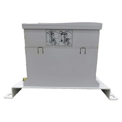 Gray metal bracket with mounting hardware on a white background