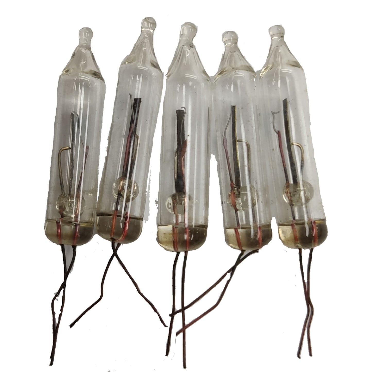 Five vacuum tubes with visible electrodes on a white background Christmas Bulb Blinker (30pcs of Blinker Bulbs per Pack) Electx Electrical Supply