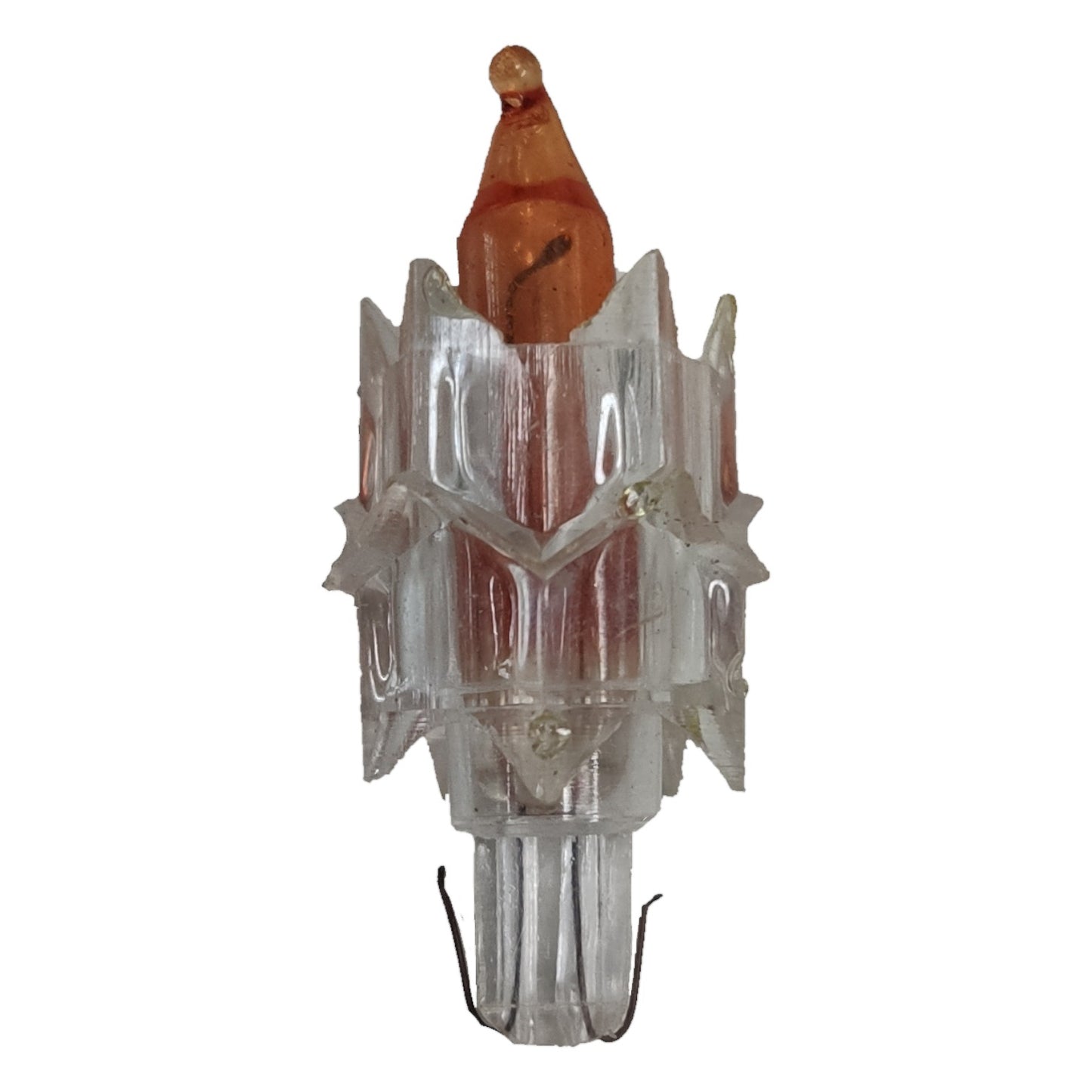 Clear glass light bulb with wooden top on a white background