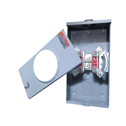 Electrical junction box with open cover showing wiring components on a white background