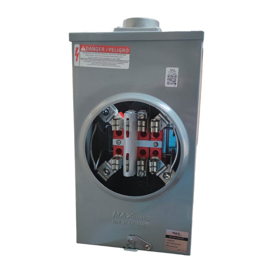 Electrical panel with visible wiring and labels on a white background