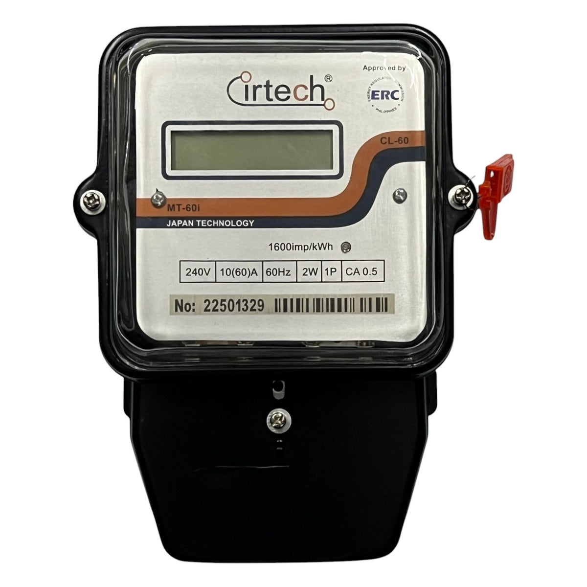 Electric meter with 'irtech' branding on a white background Cirtech KWH Meter 60A 2W Single Phase Submeter MT-60i 2 Wire Single Phase LCD Monitor Electx Electrical Supply