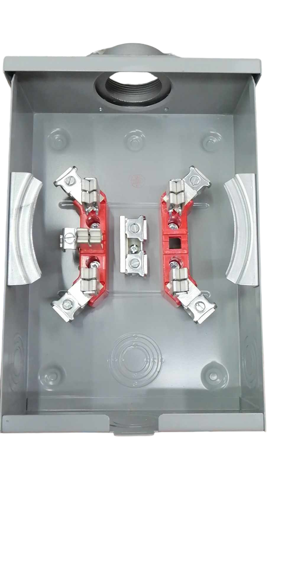 Cirtech KWH Meter Base 5 Jaws Square Type electrical circuitry part with metal connectors inside gray casing
