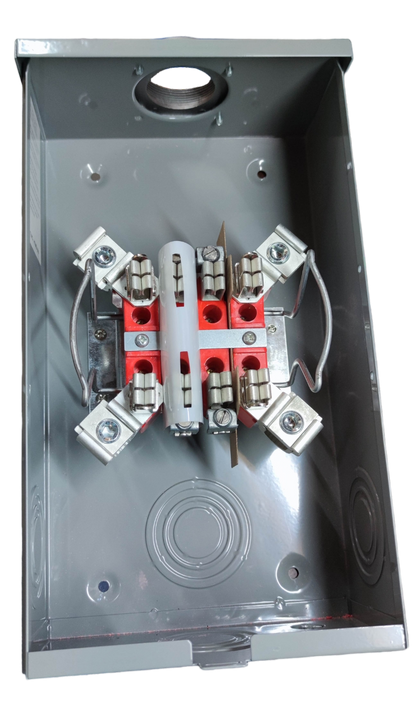 Cirtech KWH Meter Base 2 Inch metal electrical enclosure with red and silver wiring components