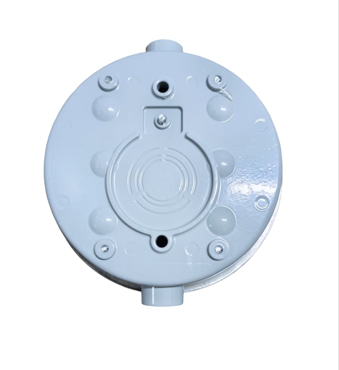 Round metallic object with threaded holes on a white background Cirtech Round Meter Base 1/2 inch Hub Electrical Meter Base KWH Meter Base 4 Jaws Electx Electrical Supply