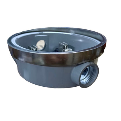 Gray metal valve or fitting on a white background Cirtech Round Meter Base 1 Inch Hub Electrical Meter Base, KWH Meter base Electx Electrical Supply