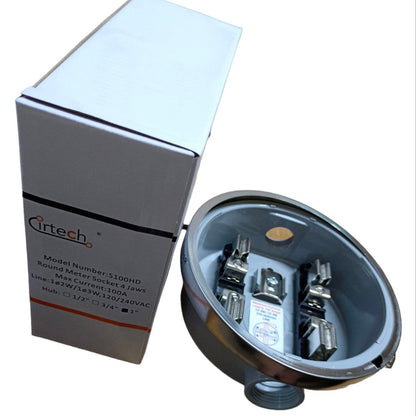 Electrical junction box with Artech branding next to its packaging on a white background