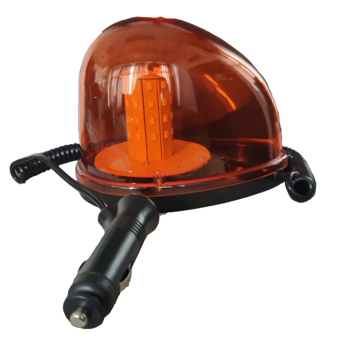Code Red magnetic base emergency light 12V 24V with orange dome and black power plug for safety