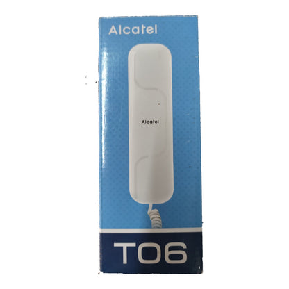 Alcatel T06 phone on a blue packaging background