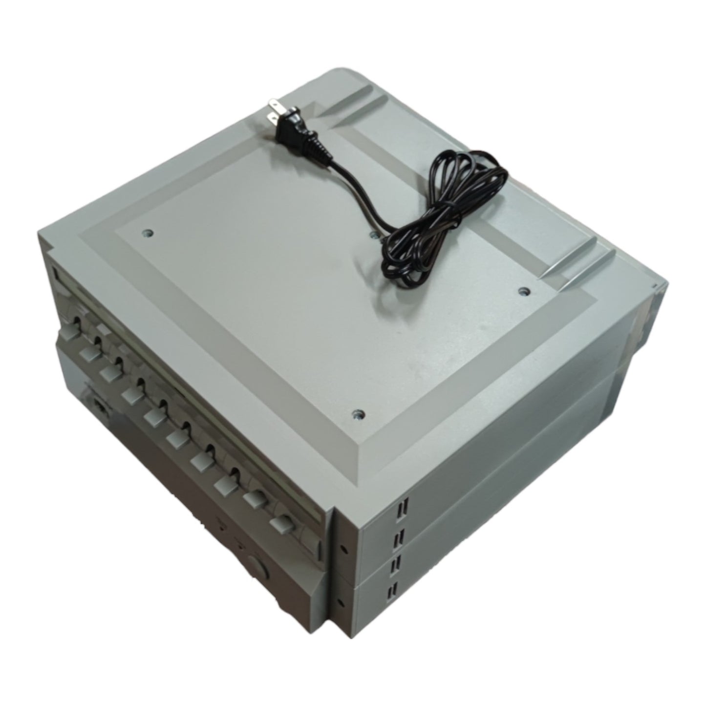 Electronic device with a power cable on a white background