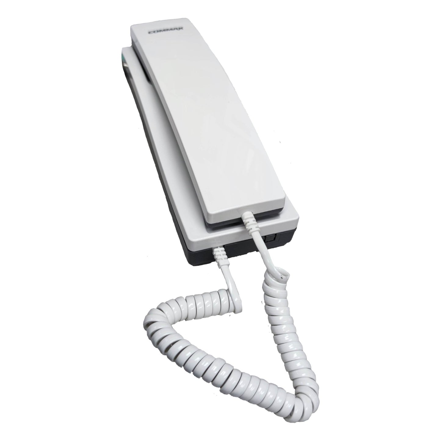 White phone with coiled cord on a white background Commax 20 Station Intercom System CLS-10 Expandable With Handset T06 with Expand Unit CLS-10T(L) and 20pcs Sub-Station  1pc CLS-10 + 1pc CLS-10T(L) + 20pcs TP-S + 1pc T06 ELectx ELectrical SUpply