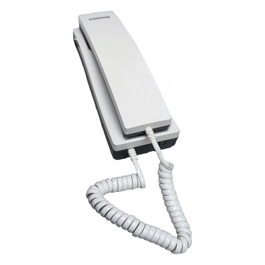 White phone with coiled cord on a white background Commax 20 Station Intercom System CLS-10 Expandable With Handset T06 with Expand Unit CLS-10T(L) and 20pcs Sub-Station  1pc CLS-10 + 1pc CLS-10T(L) + 20pcs TP-S + 1pc T06 ELectx ELectrical SUpply