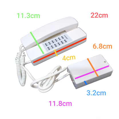 White intercom system with measurements labeled on a white background