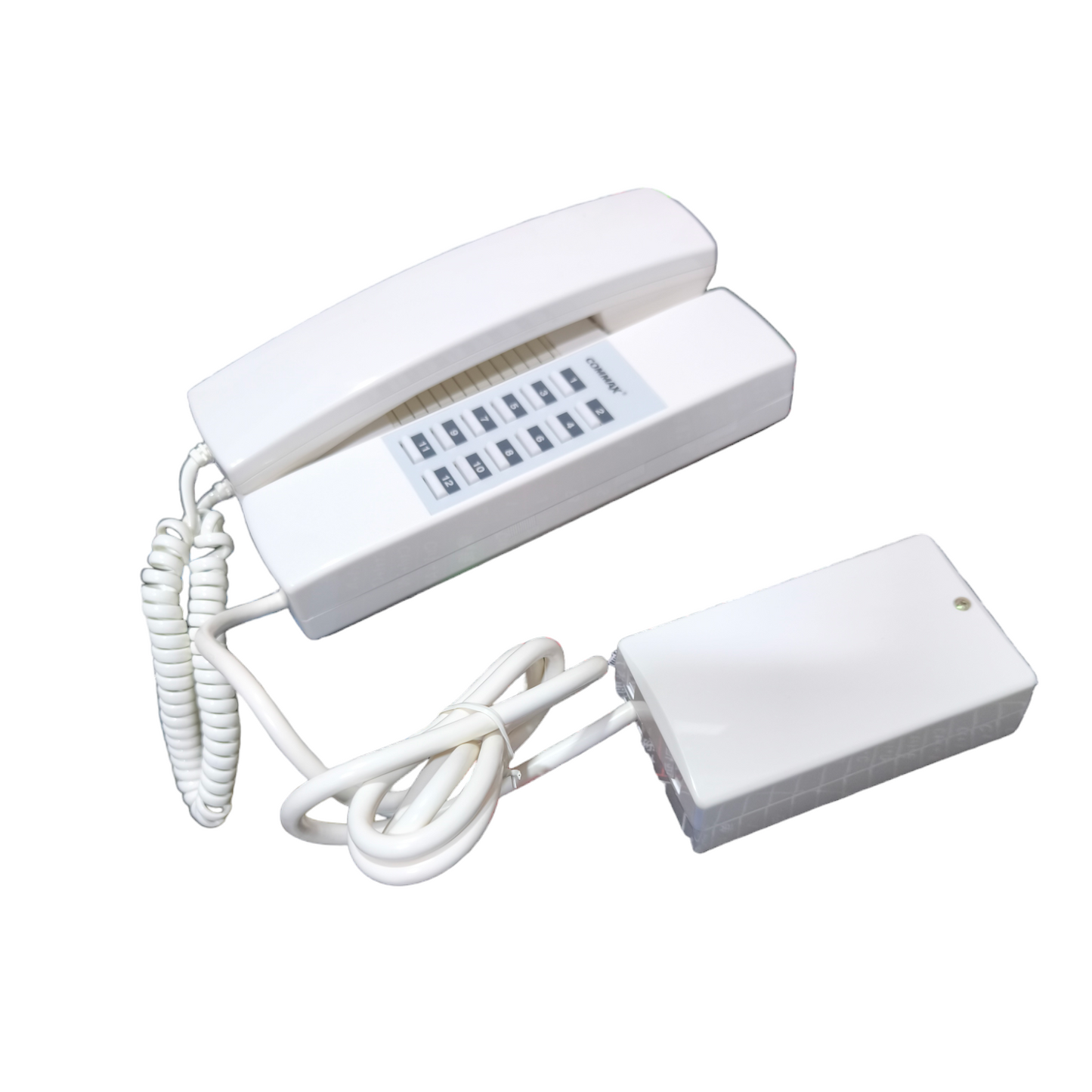 White door phone system with keypad on a white background