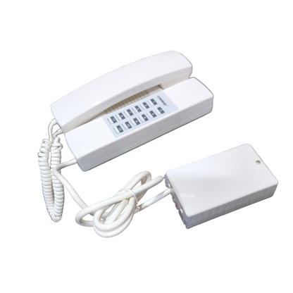 White door phone system with keypad on a white background