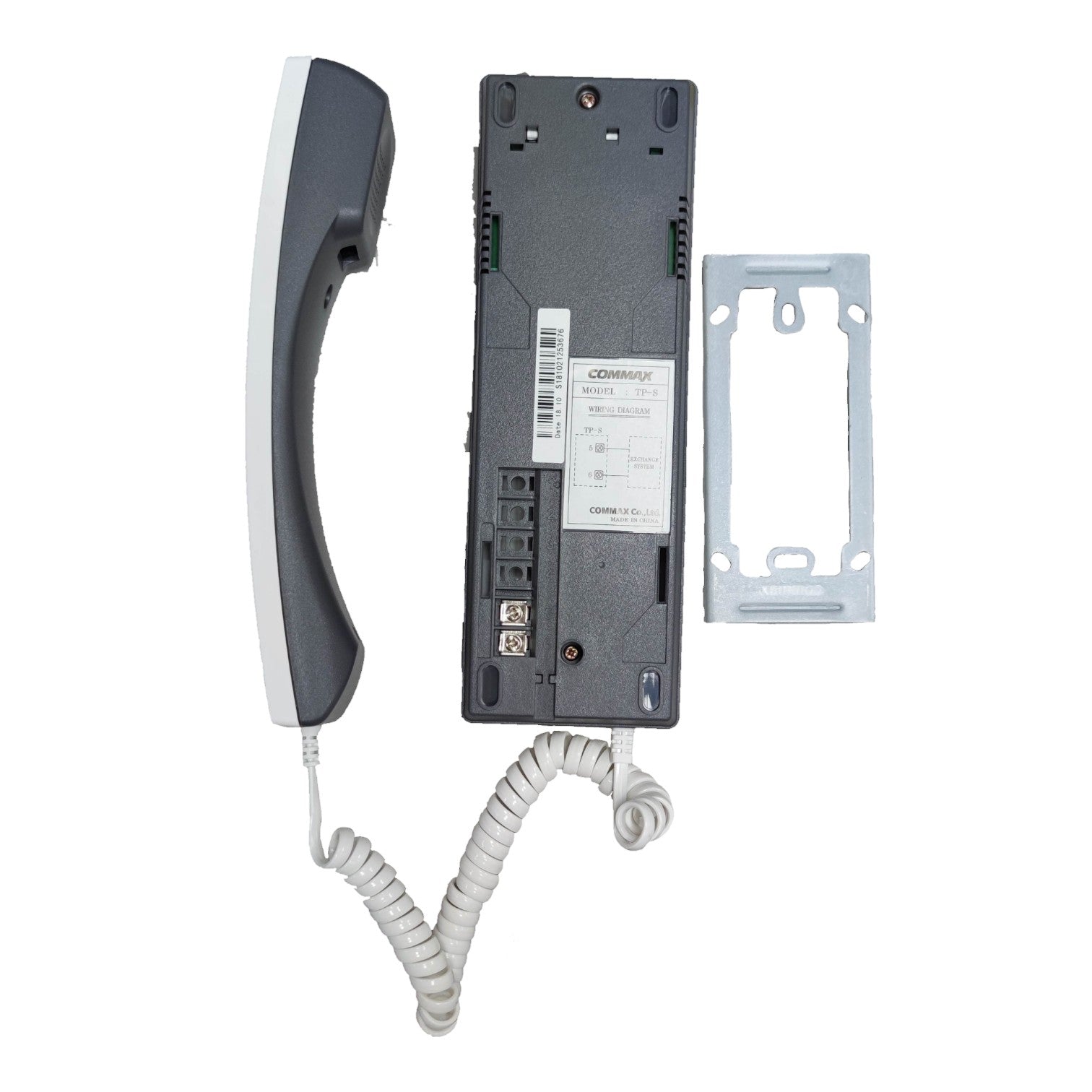 Phone with handset, back panel, and mounting plate on a white background Commax Sub-Station TP-S Intercom Slave Unit, Intercom Remote Unit Electx Electrical Supply
