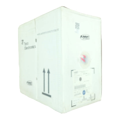 A white cardboard shipping box with printed text and arrows, photographed on a plain white background.