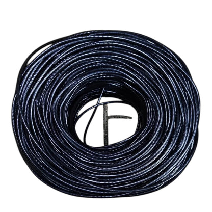 A coiled roll of black cable or wire on a plain white background.