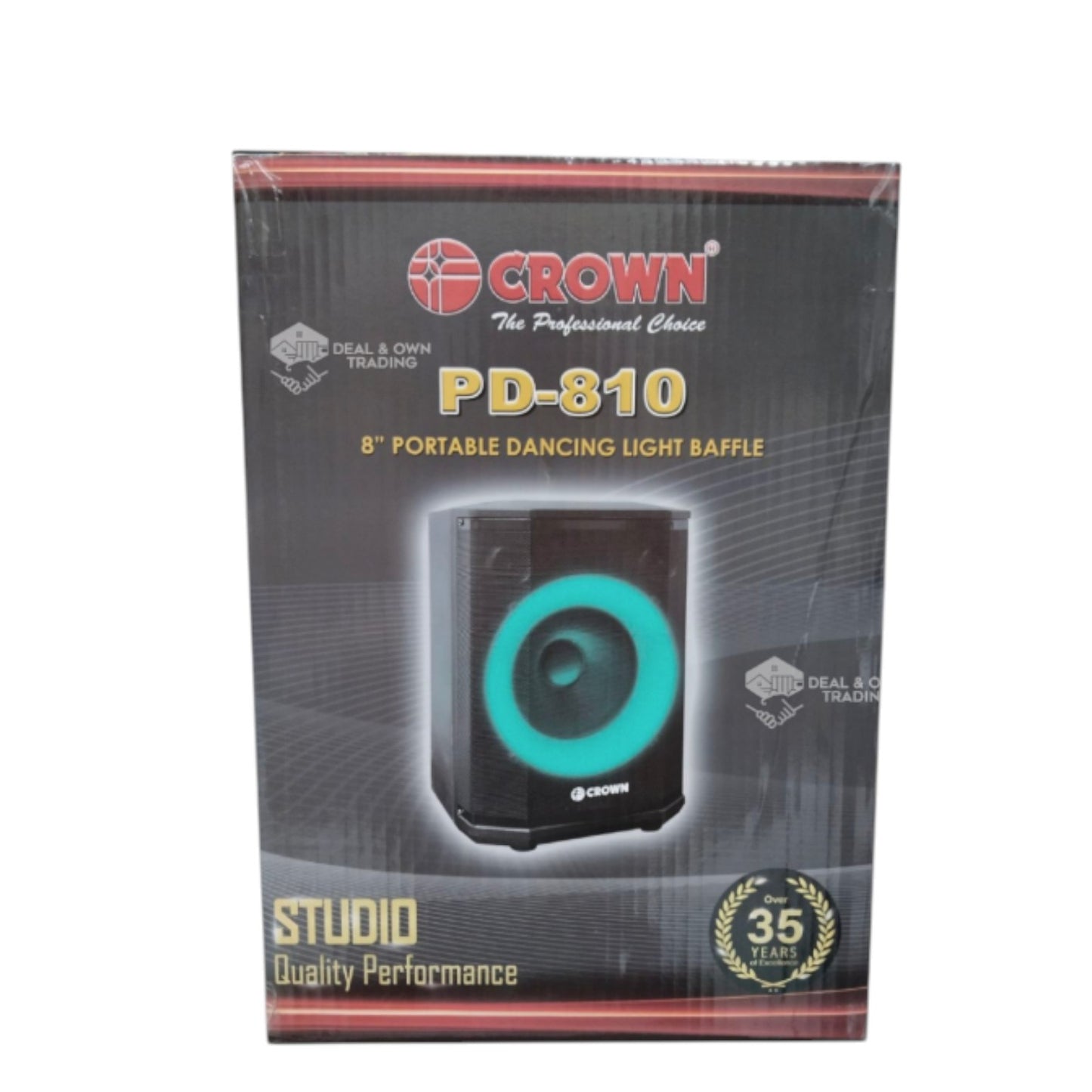 Crown 150W Portable Speaker 8 Inches Woofer 2 Way 4-8 Ohms 250x285x360mm PD-810 with Remote Control Wireless Mic and Rechargeable Battery