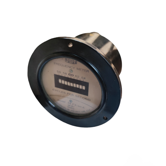 Denko frequency meter 100-130V with round black frame and vintage analog display for electrical testing