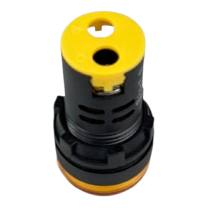 A black and yellow plastic nozzle tip or connector component, shown from a top-down angle on a plain white background.