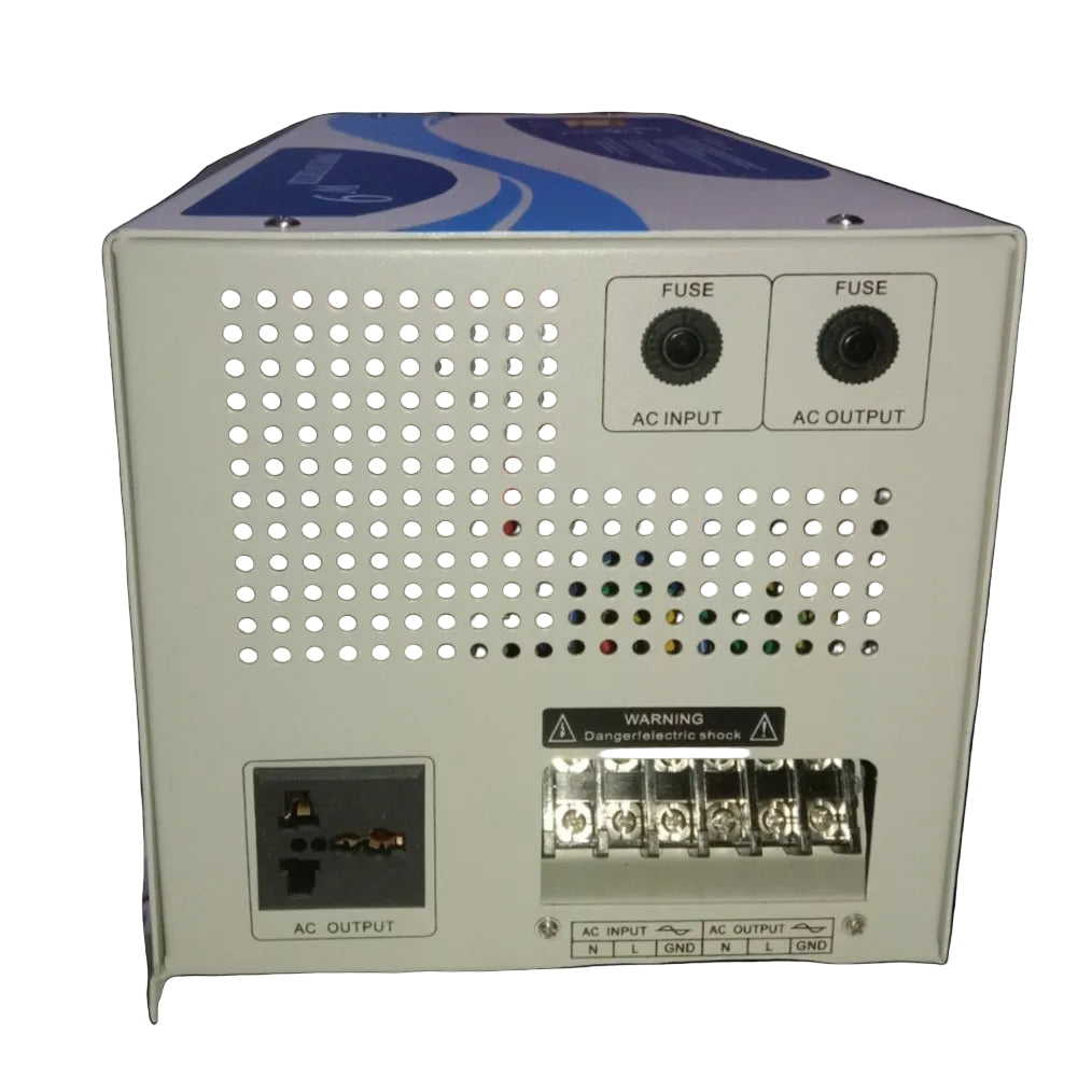 Denko 2000W Inverter 12VDC to 220V AC with AC output, fuses, and ventilation holes