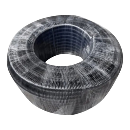 A large coiled roll of black textured material, likely reinforcing mesh or wire, isolated on a white background.