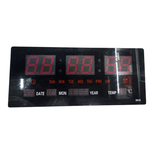 Large digital wall clock 220V displaying time, date, and temperature with bold red numbers