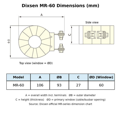 Dixsen MR-60 tape wound current transformer dimension diagram (mm)