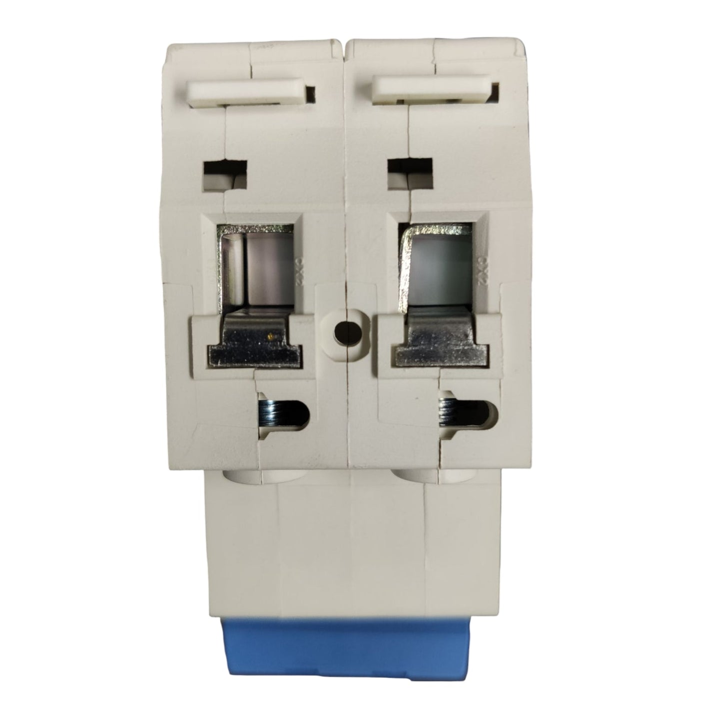 Electrical switch with blue base on a white background
