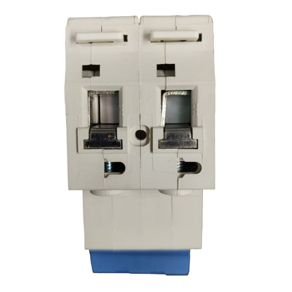 Electrical switch with blue base on a white background