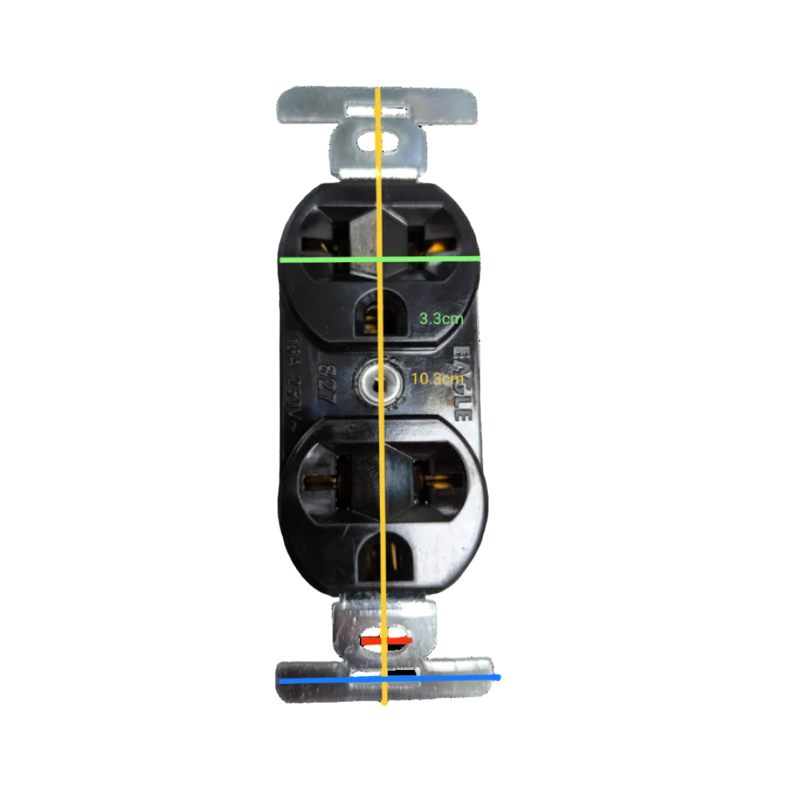 Eagle 2 Gang T-Slot Outlet 15A 250V black electrical power point measuring dimensions