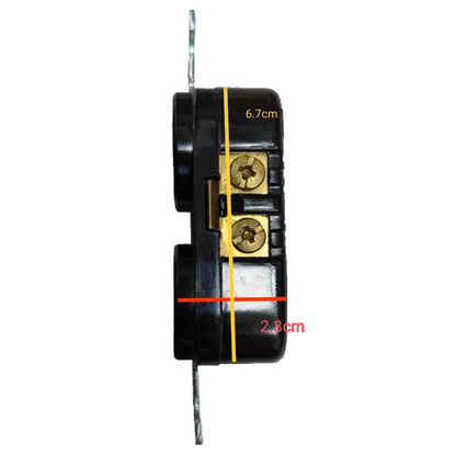 Eagle 2 Gang T-Slot Outlet 15A 250V side view showing detailed screw terminals and dimensions