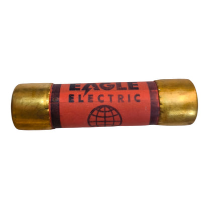 An Eagle Electric fuse with a red paper label and brass metal ends, shown against a plain white background.
