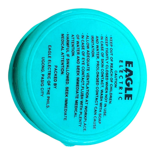A stack of bright turquoise plastic lids with printed safety instructions and the brand name 'EAGLE ELECTRIC' on a white background.