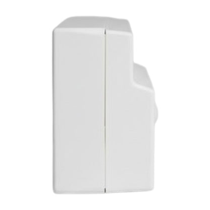 A white plastic wall-mounted dispenser or fixture shown from the side against a plain white background.