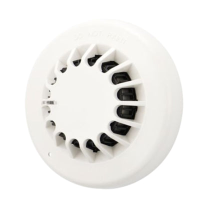 A white circular hot air duct damper or vent assembly with radial louvers and black internal baffles, shown on a plain white background.