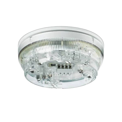 A clear circular ceiling light fixture with a ribbed outer rim and visible internal wiring and terminal blocks, shown on a plain white background.